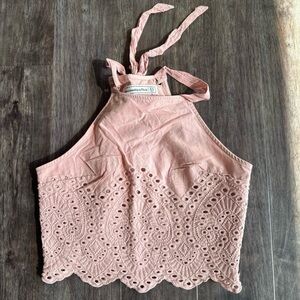 Abercrombie & Fitch Blush Pink Eyelet Halter Crop Top